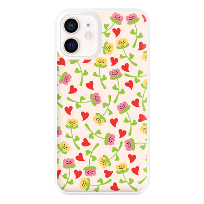 Smiley Tulips And Hearts Pattern Phone Case for iPhone 13 Mini