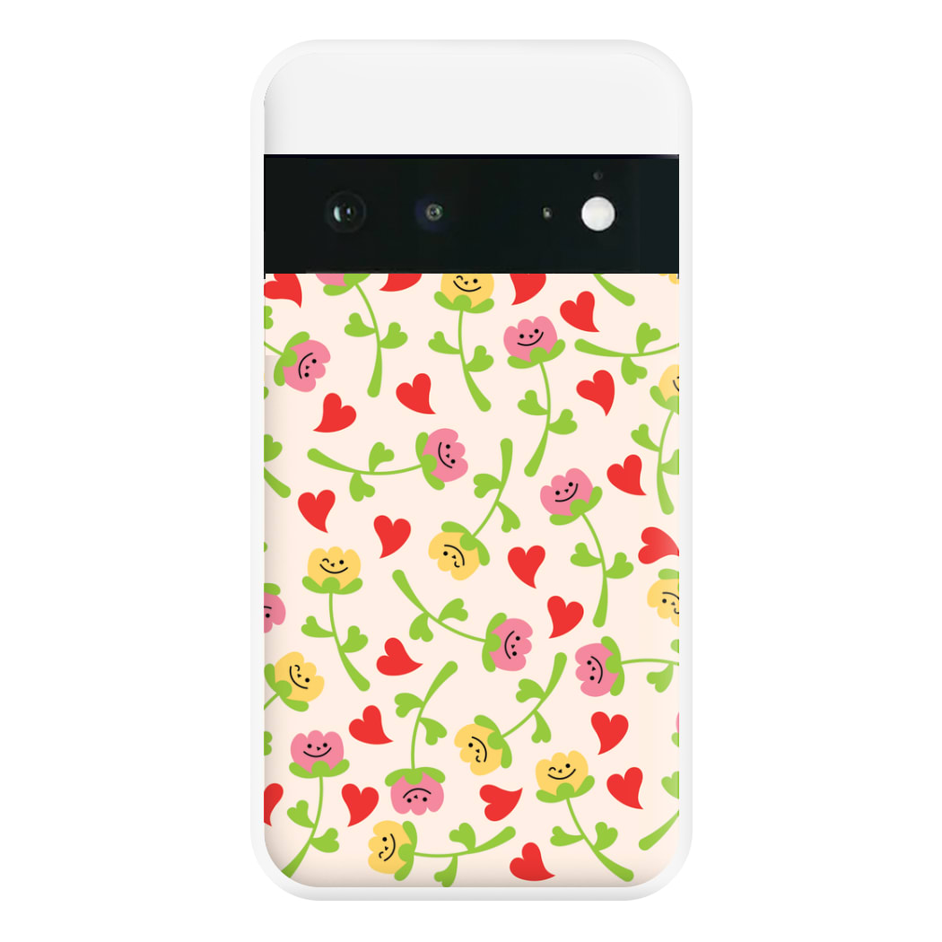 Smiley Tulips And Hearts Pattern Phone Case for Google Pixel 6a
