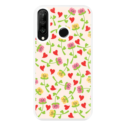 Smiley Tulips And Hearts Pattern Phone Case for Huawei P30 Lite