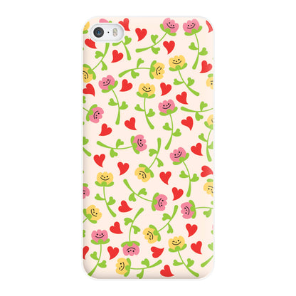 Smiley Tulips And Hearts Pattern Phone Case for iPhone 5 / 5s / SE 2016