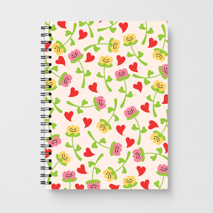 Smiley Tulips And Hearts Pattern Notebook