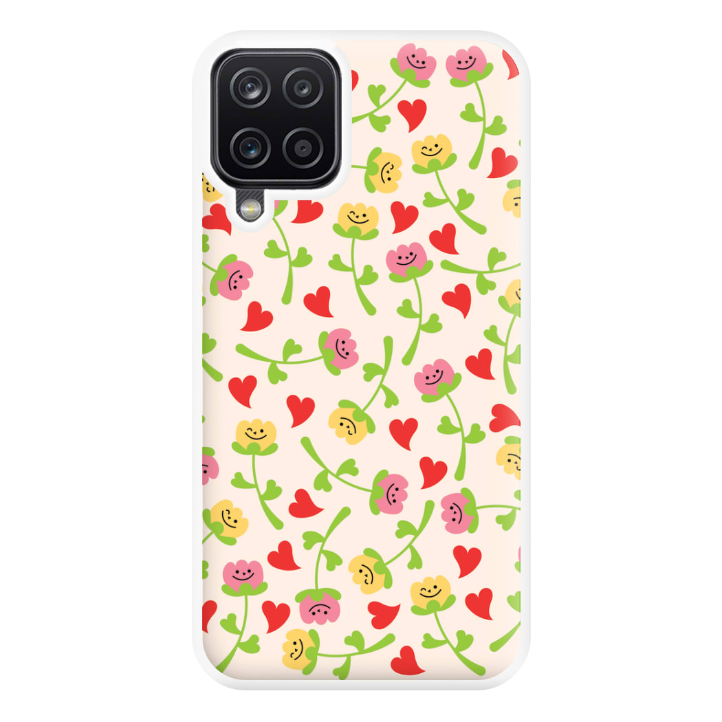 Smiley Tulips And Hearts Pattern Phone Case for Galaxy A12