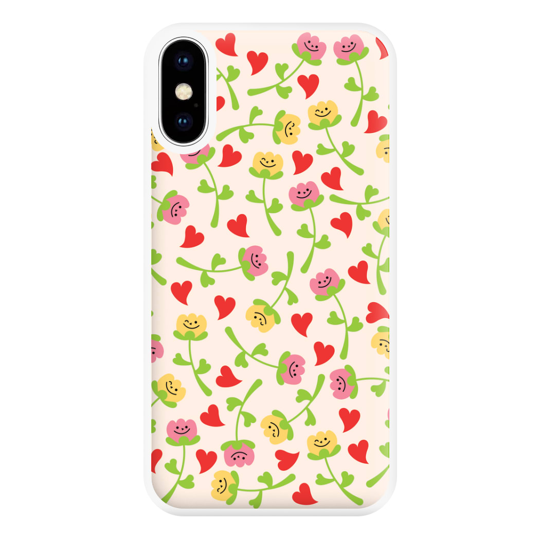 Smiley Tulips And Hearts Pattern Phone Case for iPhone XS Max