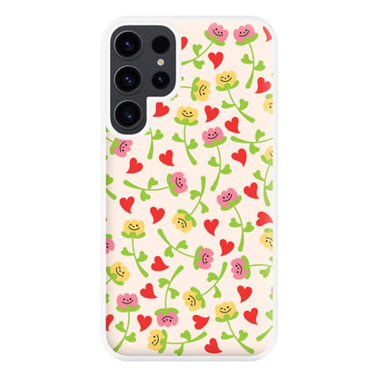 Smiley Tulips And Hearts Pattern Phone Case for Galaxy S23 Ultra