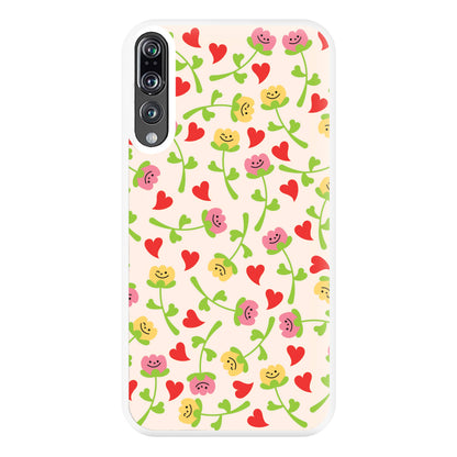 Smiley Tulips And Hearts Pattern Phone Case for Huawei P20 Pro