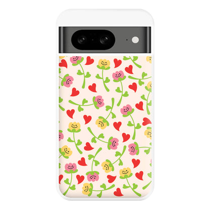 Smiley Tulips And Hearts Pattern Phone Case for Google Pixel 8