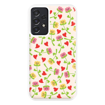 Smiley Tulips And Hearts Pattern Phone Case for Galaxy A52 / A52s