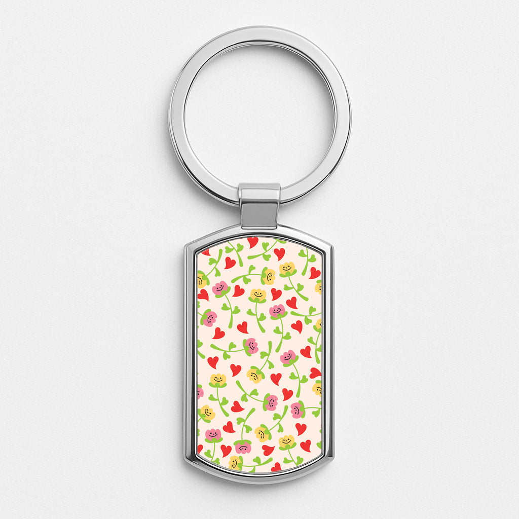 Smiley Tulips And Hearts Pattern Luxury Keyring
