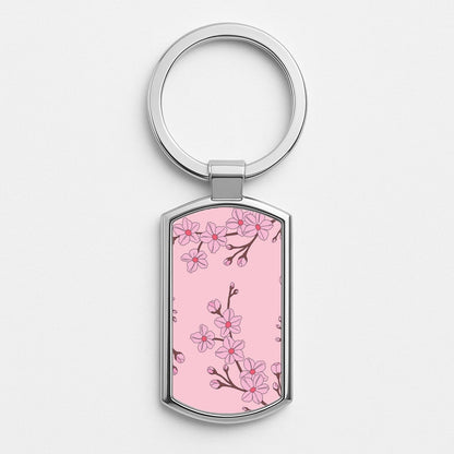 Cherry Blossom Pattern Silver Keyring
