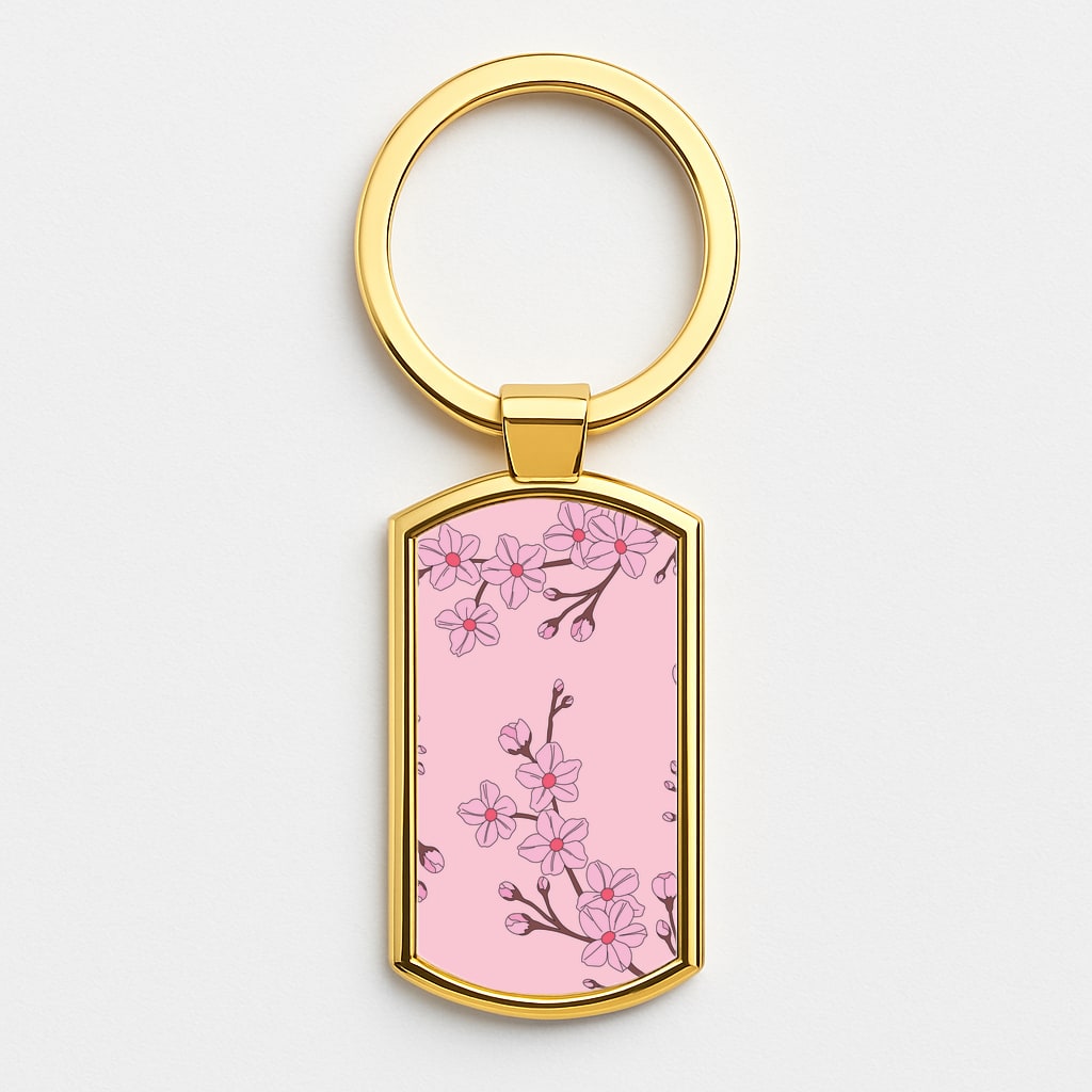 Cherry Blossom Pattern Gold Keyring