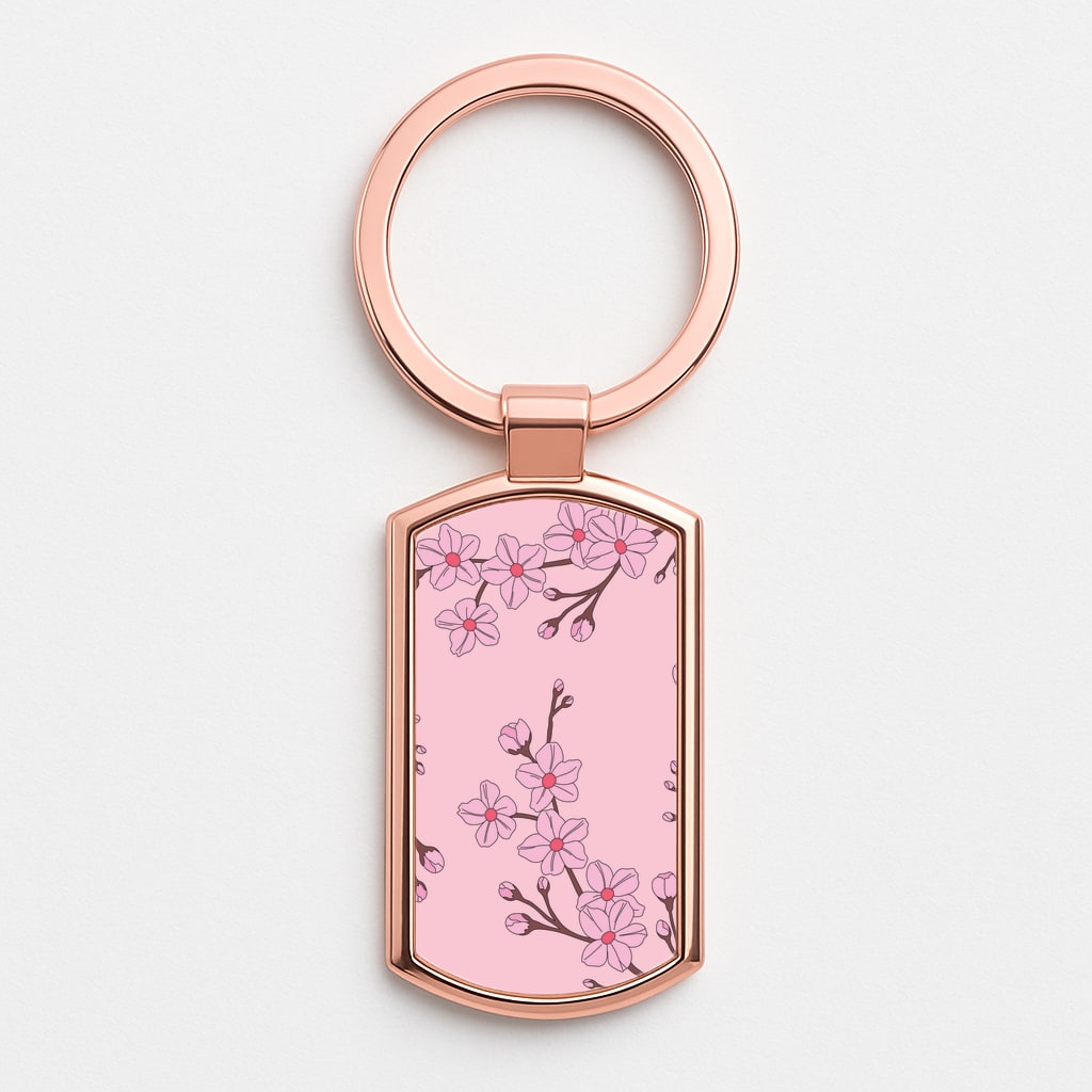 Cherry Blossom Pattern Rose Gold Keyring