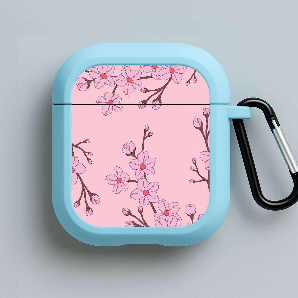 Cherry Blossom Pattern Blue AirPods Case