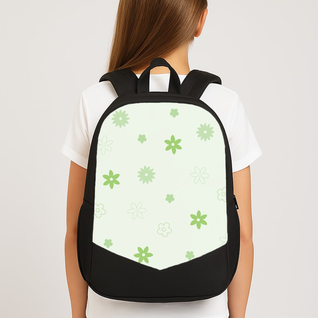 Flower Types Pattern Green Large School Bag