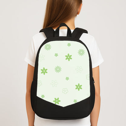 Flower Types Pattern Green Large School Bag