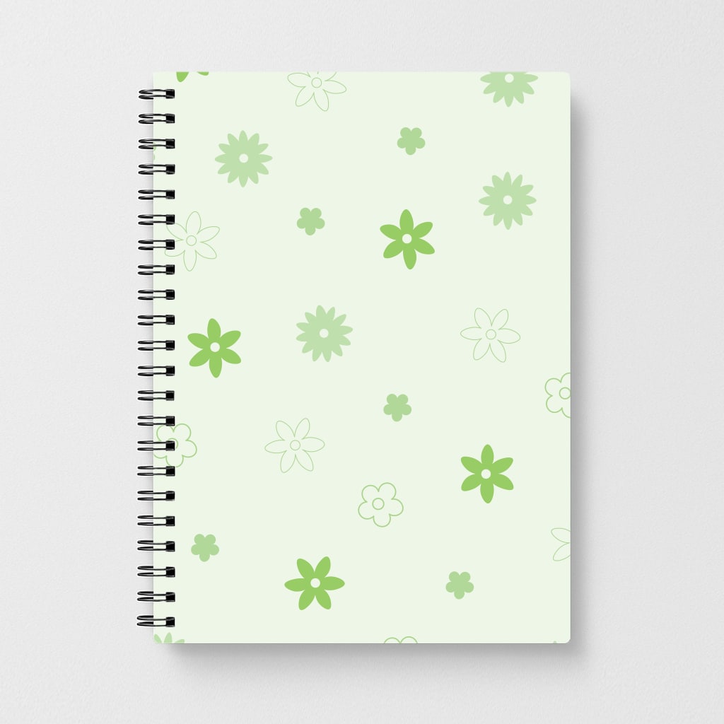 Flower Types Pattern Green Notebook