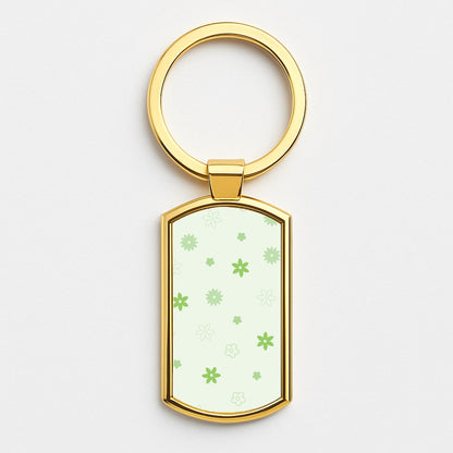 Flower Types Pattern Green Gold Keyring