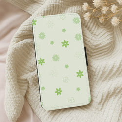 Flower Types Pattern Green Wallet Phone Case