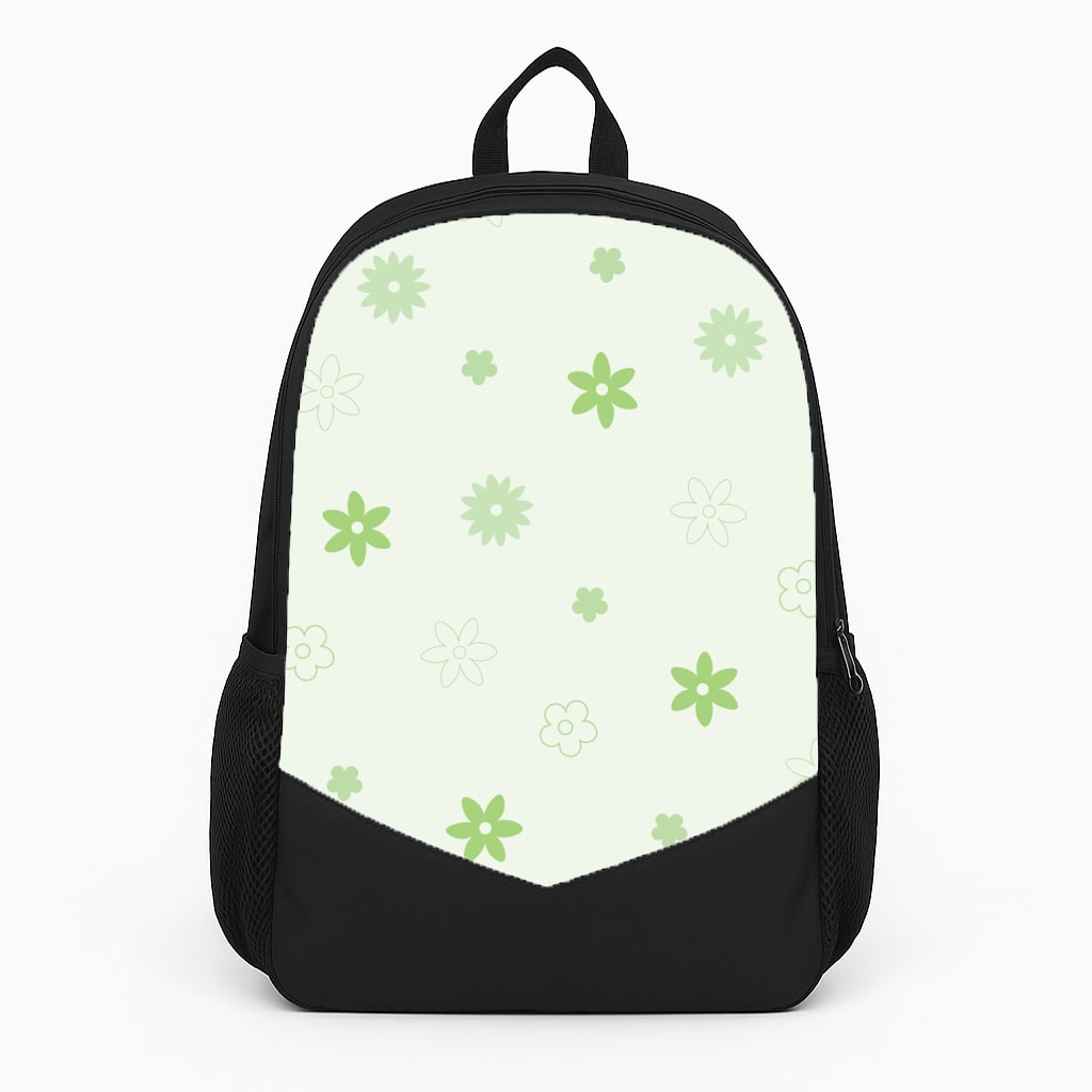 Flower Types Pattern Green Large Backpack
