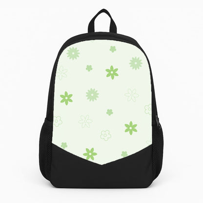 Flower Types Pattern Green Large Backpack