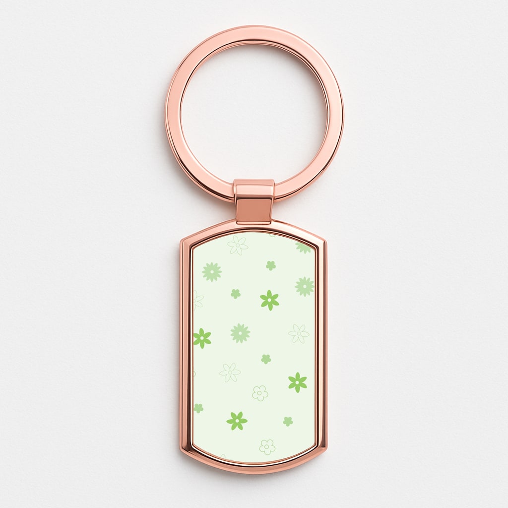 Flower Types Pattern Green Rose Gold Keyring