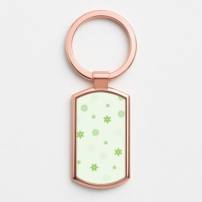 Flower Types Pattern Green Rose Gold Keyring