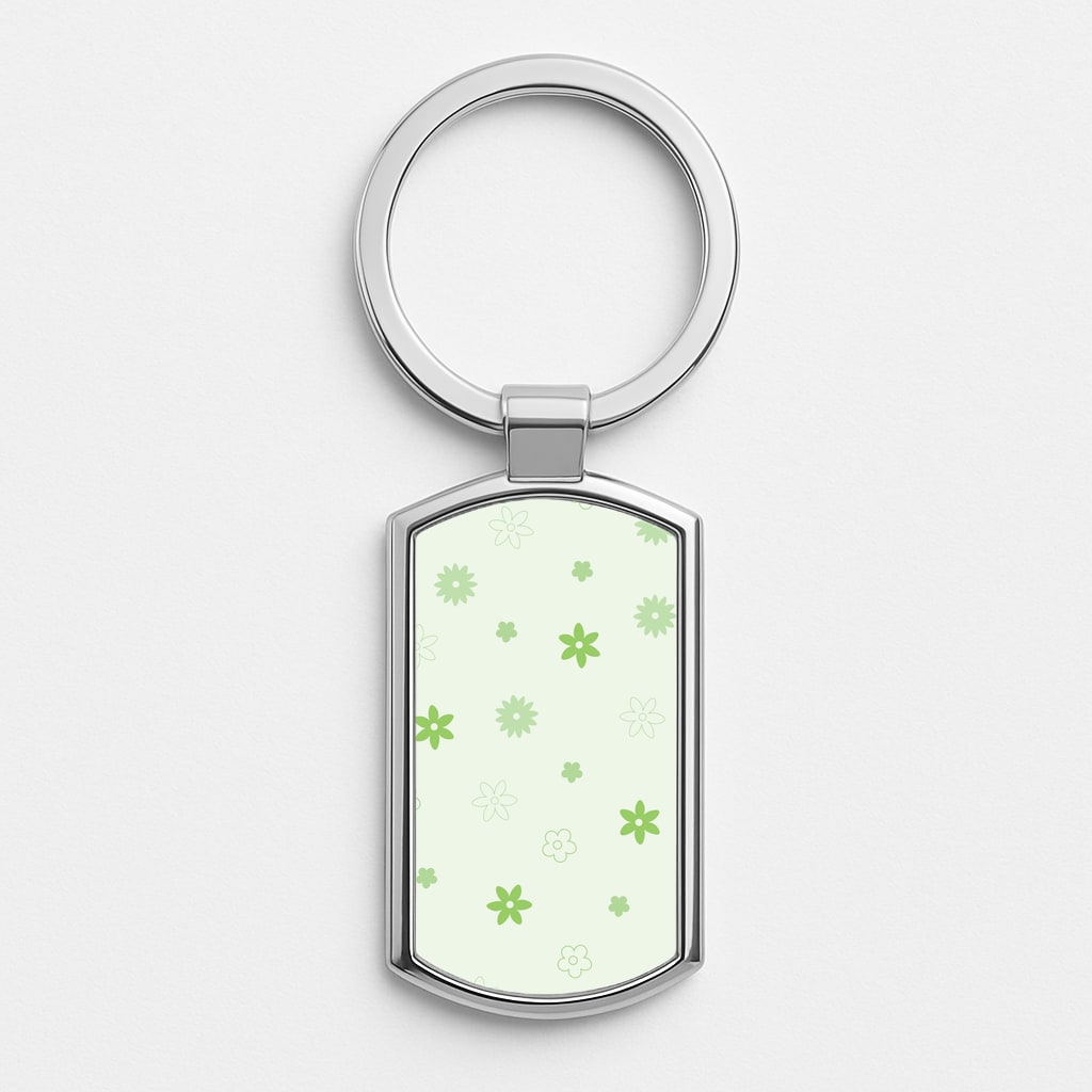 Flower Types Pattern Green Silver Keyring