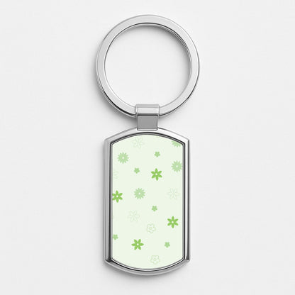 Flower Types Pattern Green Silver Keyring
