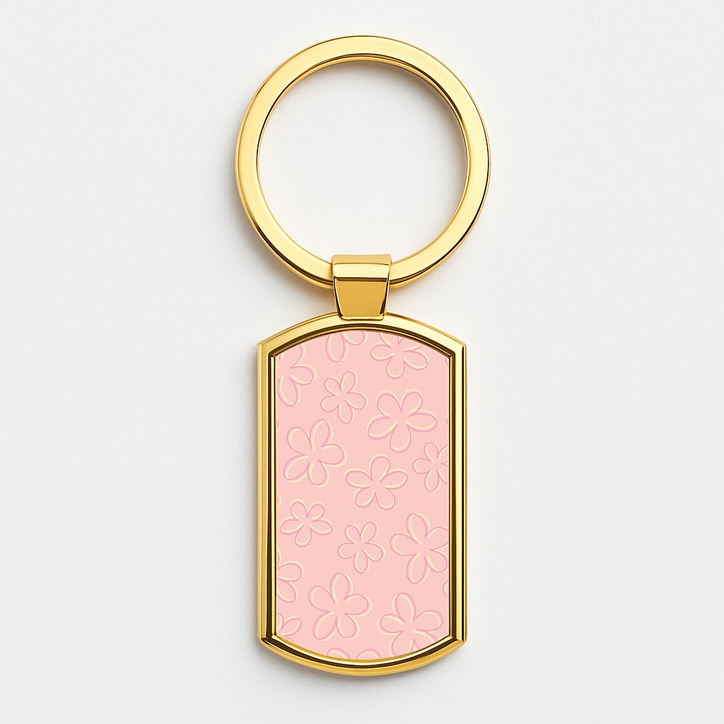 Abstract Flower Outlines Pattern Gold Keyring