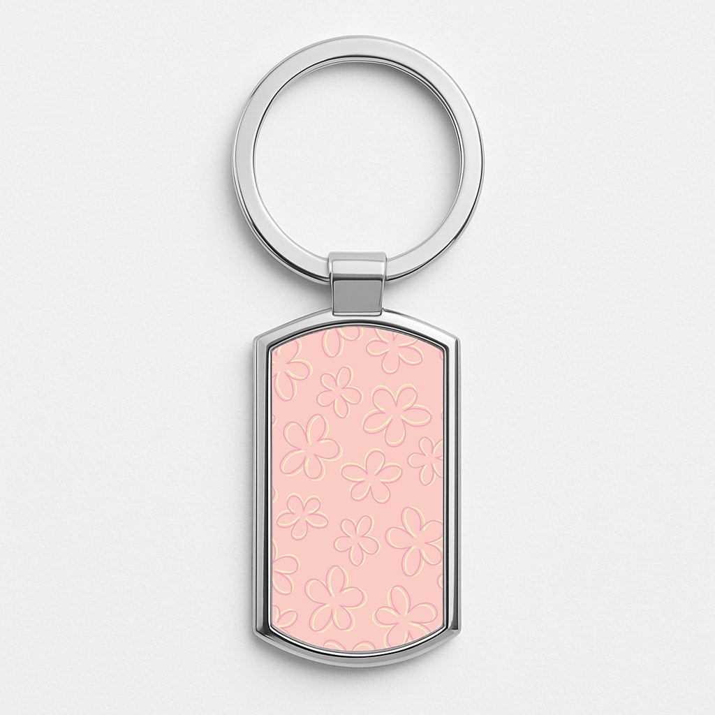 Abstract Flower Outlines Pattern Silver Keyring