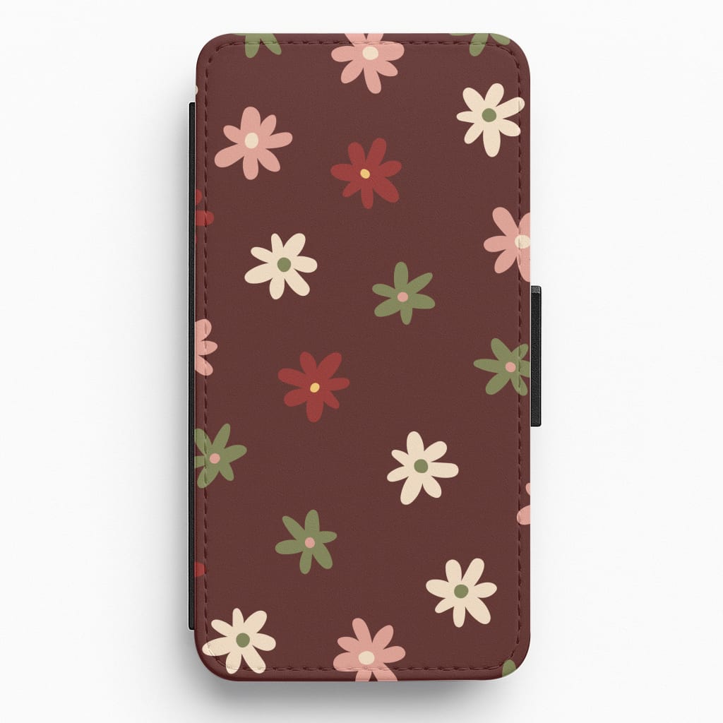 Dark Whimsical Flower Pattern Flip / Wallet Phone Case