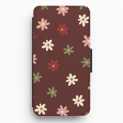 Dark Whimsical Flower Pattern Flip / Wallet Phone Case