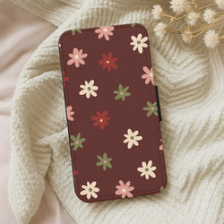 Dark Whimsical Flower Pattern Wallet Phone Case