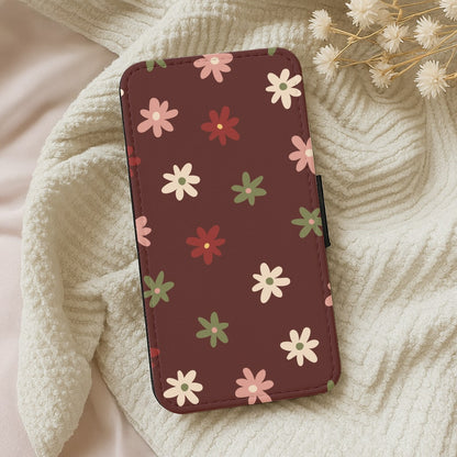 Dark Whimsical Flower Pattern Wallet Phone Case