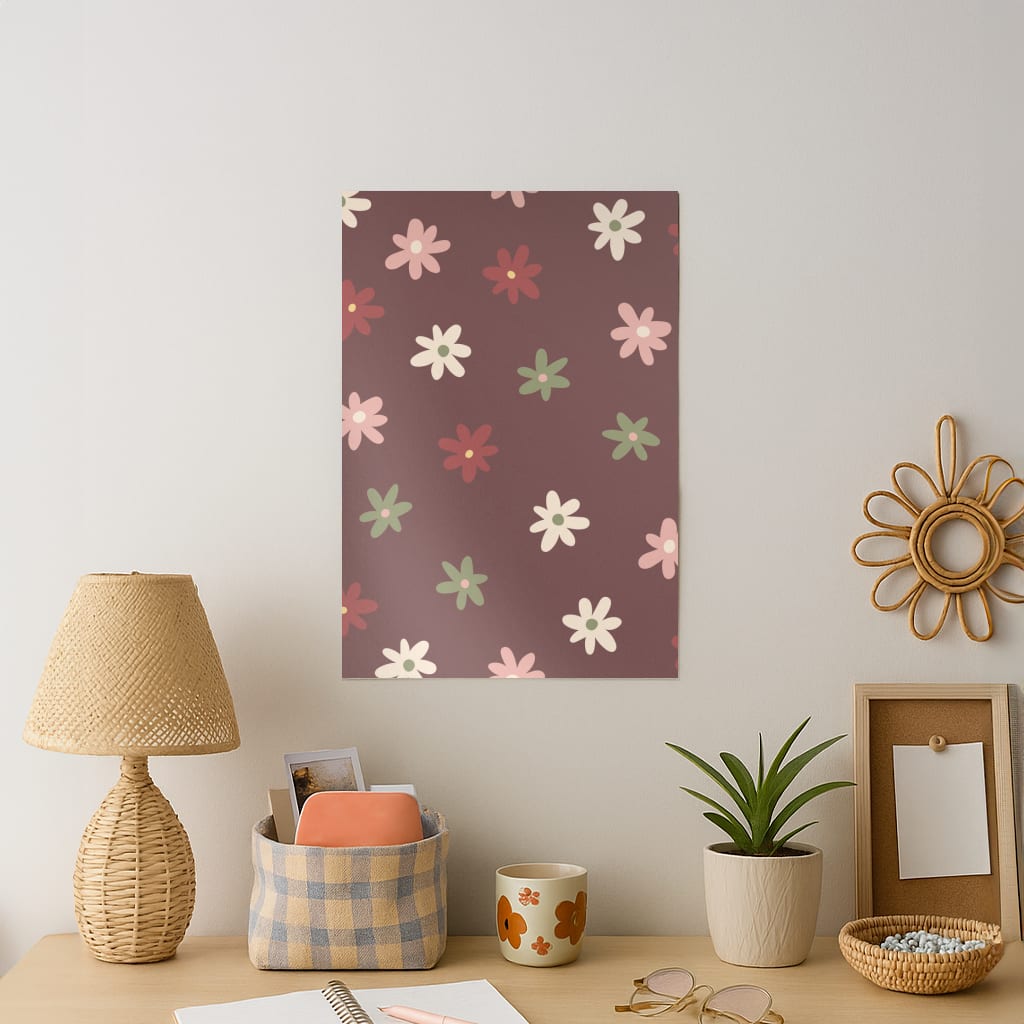 Dark Whimsical Flower Pattern Art Print