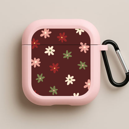 Dark Whimsical Flower Pattern Pink AirPods Case