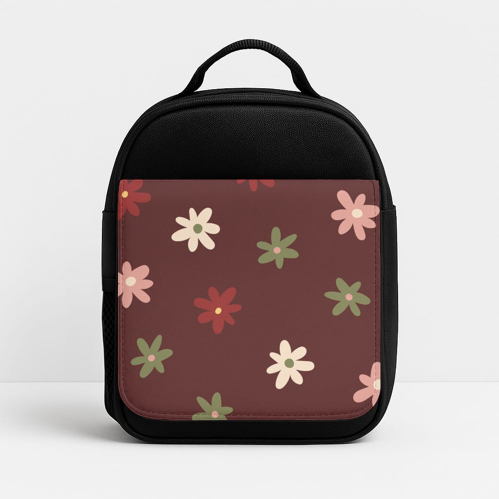 Dark Whimsical Flower Pattern Insulated Lunchbox
