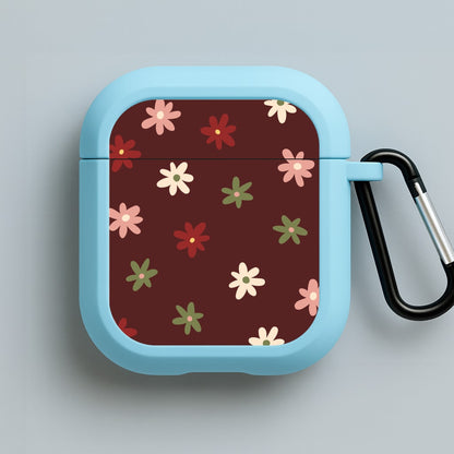 Dark Whimsical Flower Pattern Blue AirPods Case