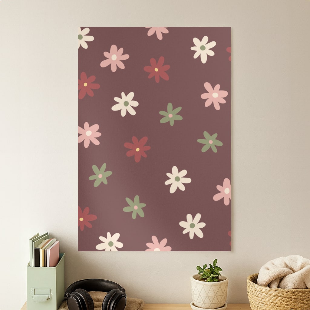 Dark Whimsical Flower Pattern Poster