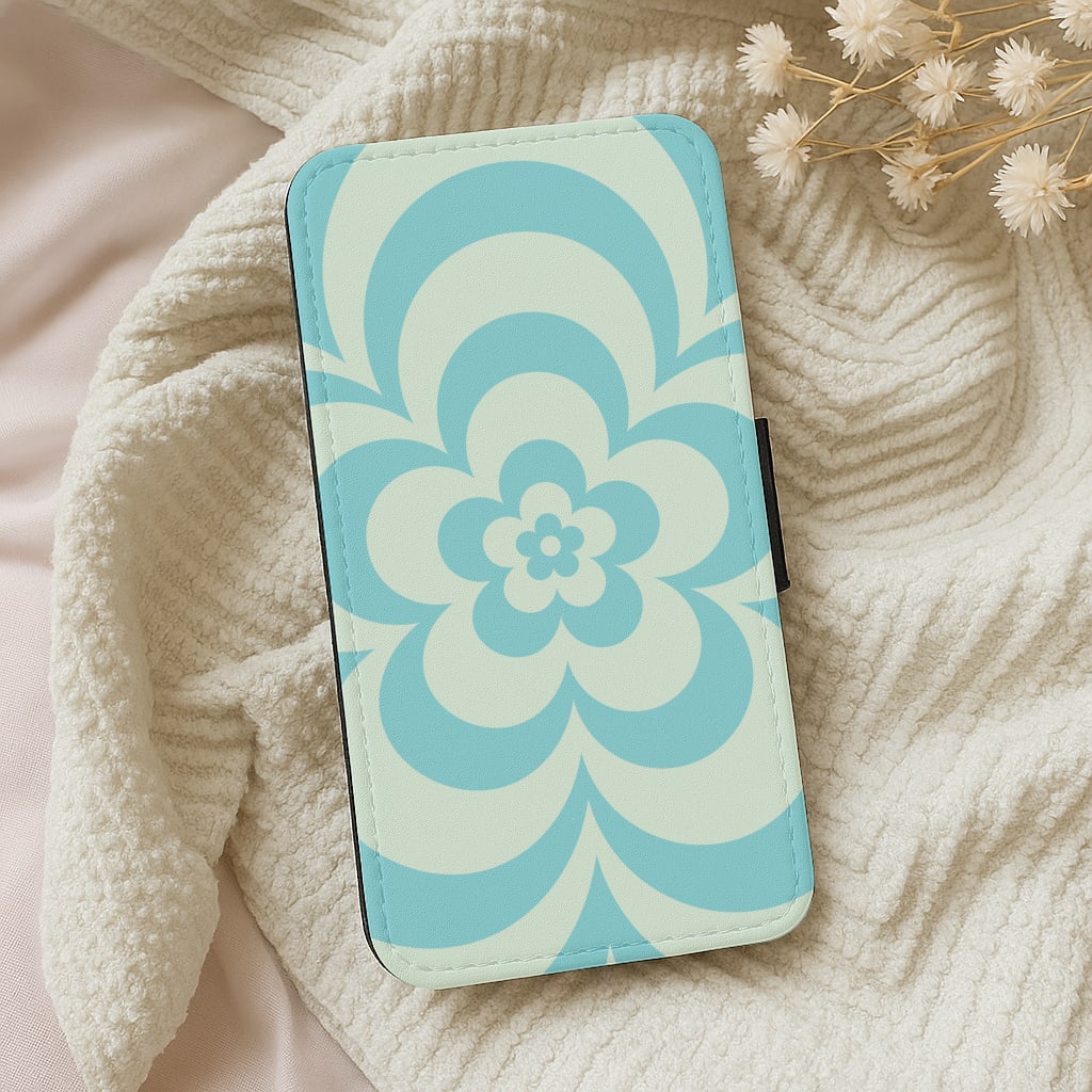 Teal Abstract Flower Pattern  Wallet Phone Case