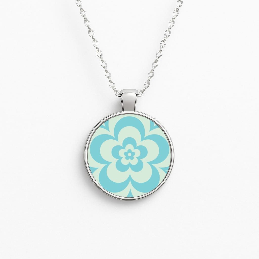 Teal Abstract Flower Pattern  Necklace