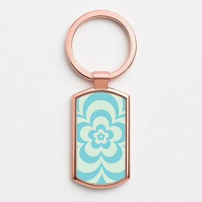 Teal Abstract Flower Pattern  Rose Gold Keyring