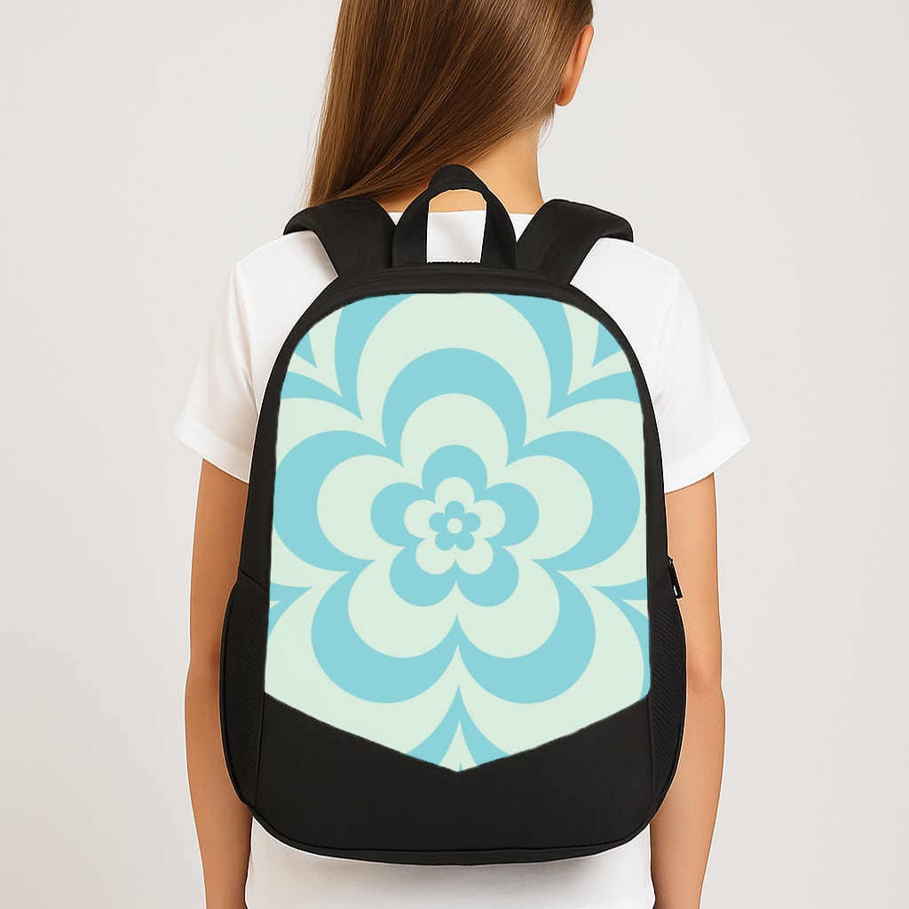 Teal Abstract Flower Pattern  Large School Bag