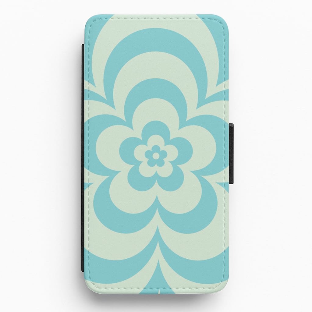 Teal Abstract Flower Pattern Flip / Wallet Phone Case