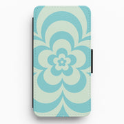 Teal Abstract Flower Pattern Flip / Wallet Phone Case 1