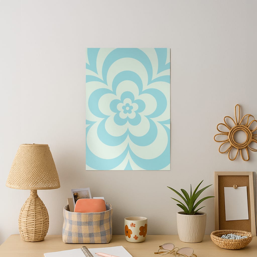Teal Abstract Flower Pattern  Art Print