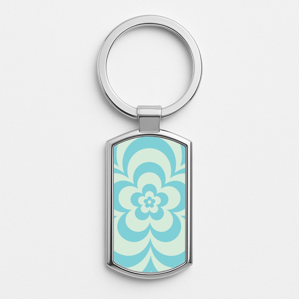 Teal Abstract Flower Pattern  Silver Keyring