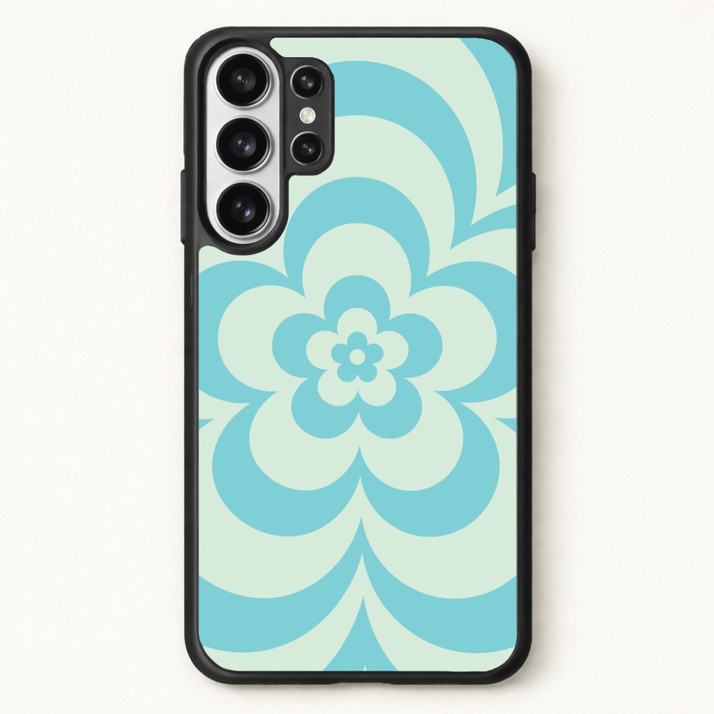 Teal Abstract Flower Pattern Phone Case for Galaxy S26 Ultra