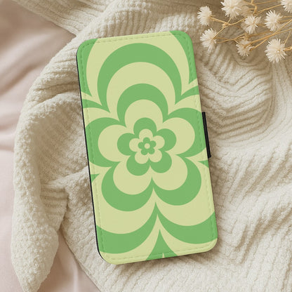 Green Abstract Flower Pattern  Wallet Phone Case