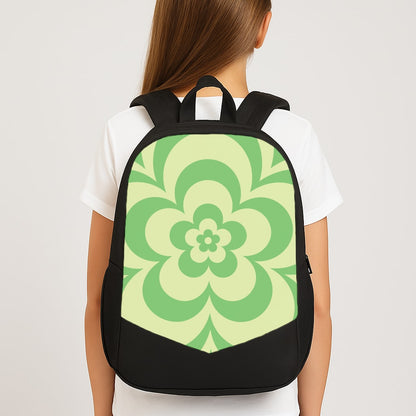 Green Abstract Flower Pattern  Large School Bag