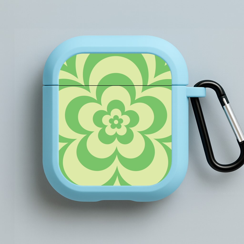 Green Abstract Flower Pattern  Blue AirPods Case